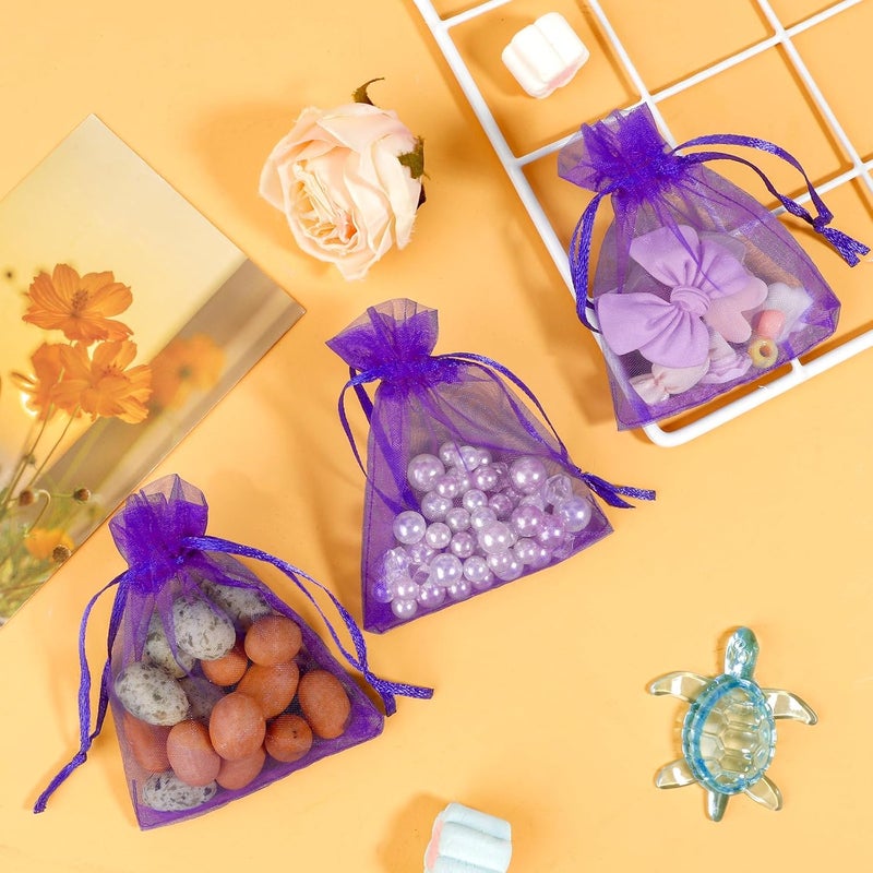BOEIAC Organza Bags, Purple Organza Bags, 100Pcs, Sheer Organza Bags 3 x 4 inch, Jewelry Gift Bags, Party Favor Bags with Drawstring, Mesh Gift Pouches Mini Candy Bags for Wedding Birthday Party - Image 5